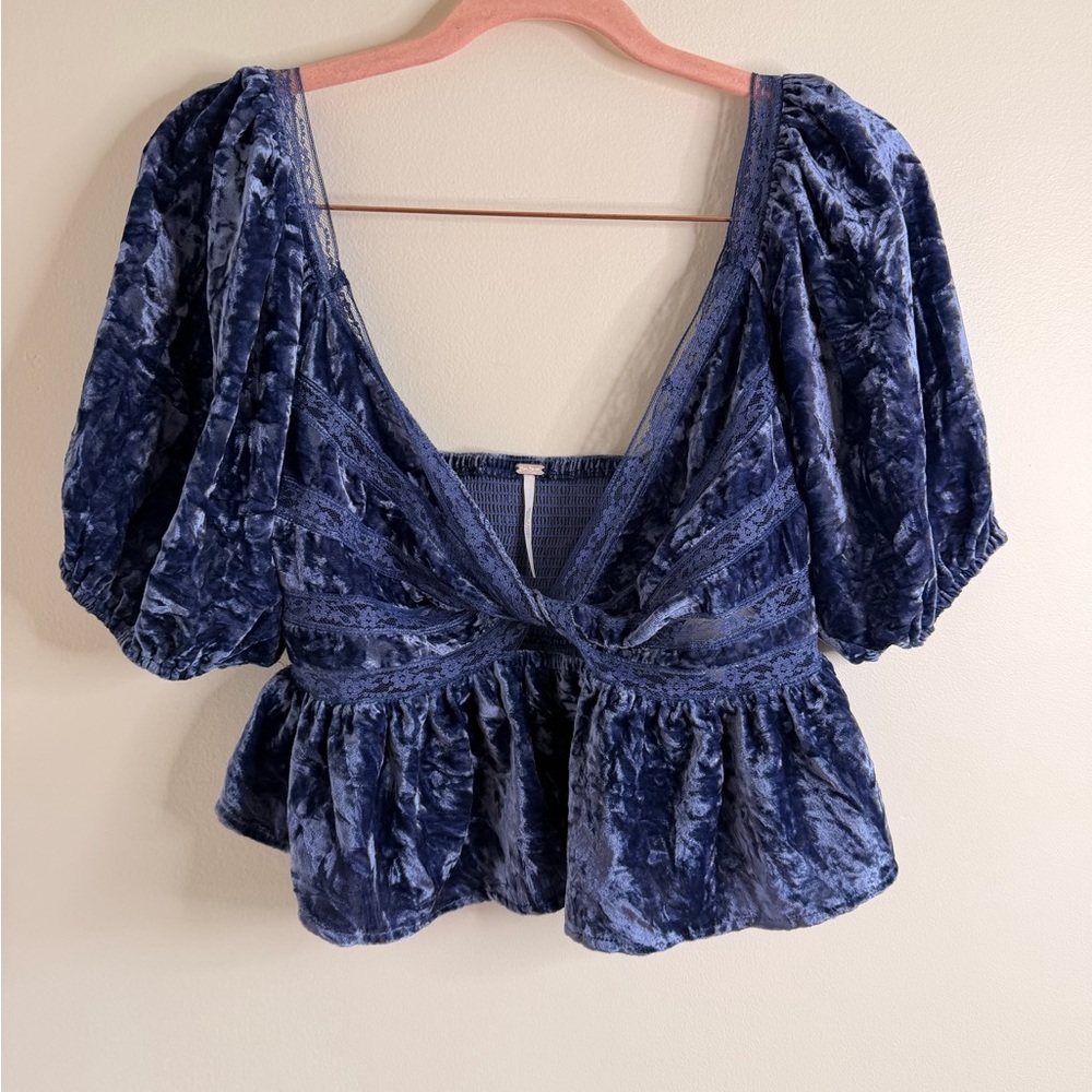 Nwt Free People Deep Blue Velvet Blouse
